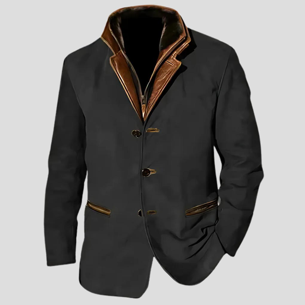 Modern Men's Jacket Retro Style Contrast Collar