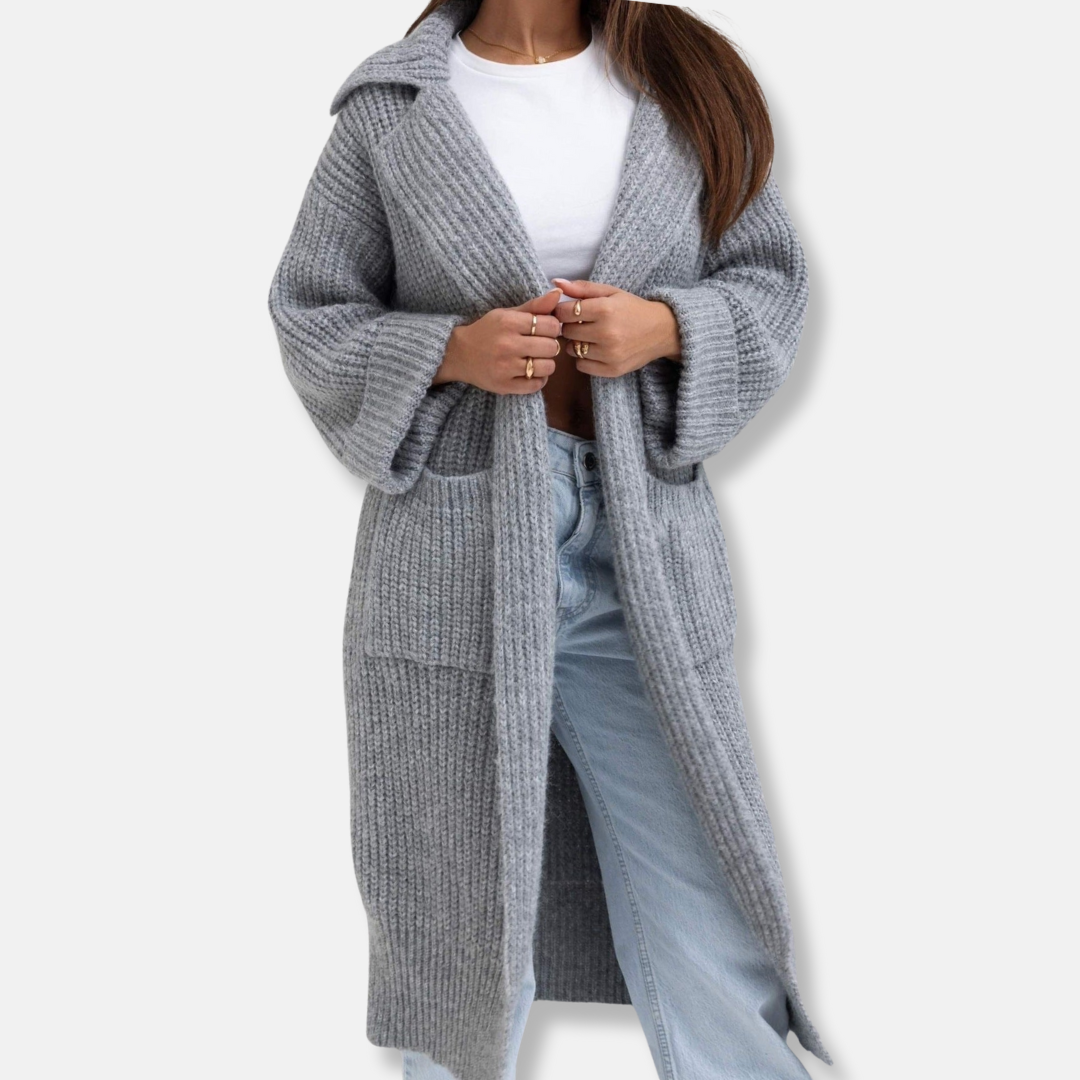 Lange Übergröße Strickjacke Wollmischung Kapuze - IdealeKleiden