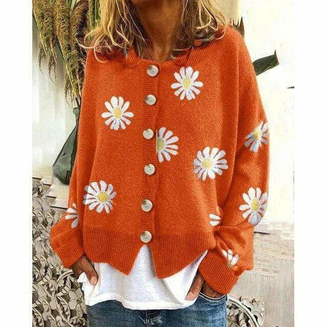 Damen Strickjacke Herbstblumen Design Überzug - IdealeKleiden