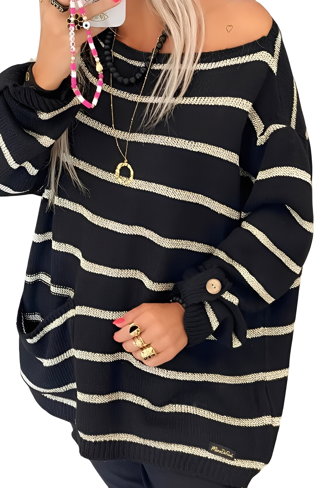 Damen Pullover Streifen Bequem Oversized