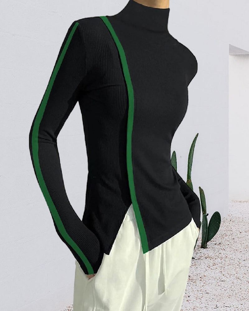 Stylish Dress Turtleneck Patchwork Design