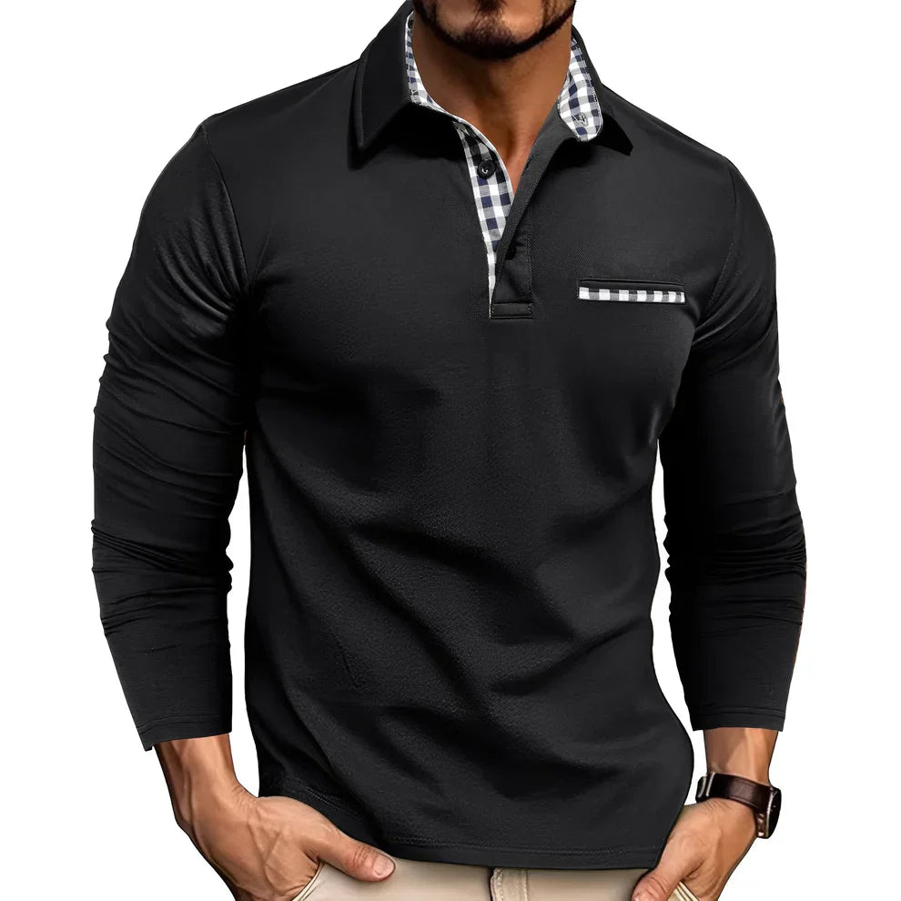 Men's Long-Sleeved Polo Shirt Casual Style
