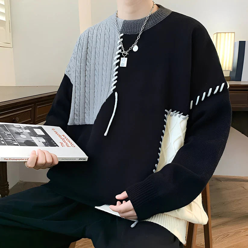 Herren Pullover Patchwork Stylisch Warm - IdealeKleiden