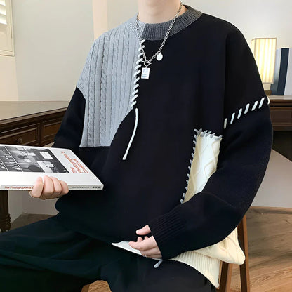 Herren Pullover Patchwork Stylisch Warm - IdealeKleiden