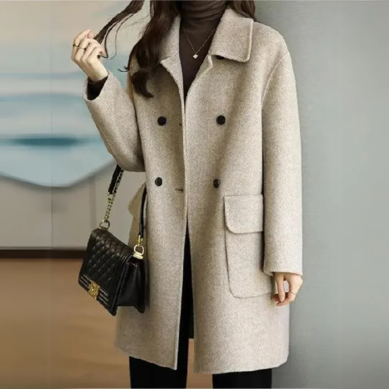 Women's Long Elegant Wool Jacket Button Closure