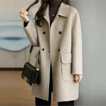 Women's Long Elegant Wool Jacket Button Closure