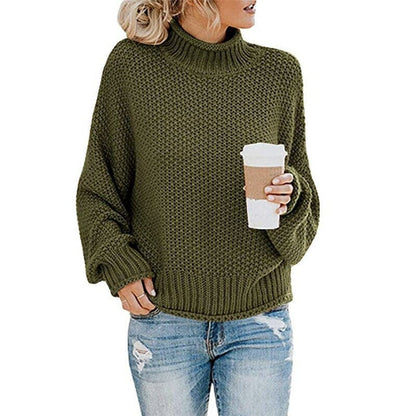 Knitted Sweater High Collar Chunky Knit Comfortable Warm