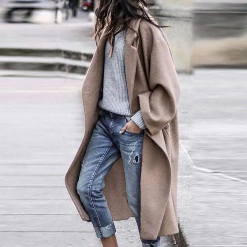 Long Oversized Coat Wool Blend Generous Open
