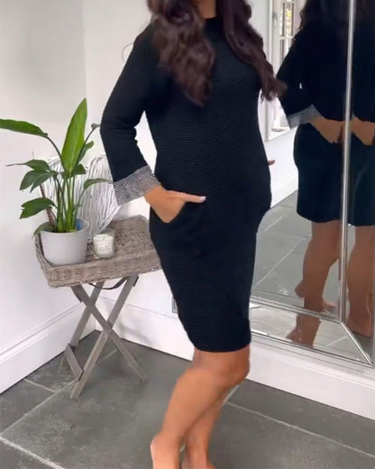 Kleid Rundhals Ausschnitt Elegante Damenmode - IdealeKleiden