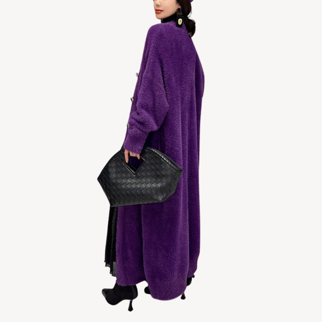 Lila Damenmantel Lang Flauschig Elegent - IdealeKleiden