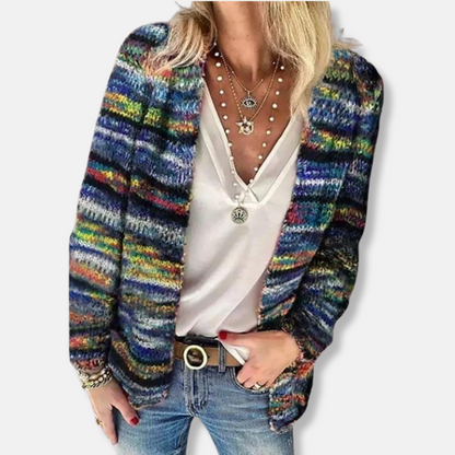 Wool Cardigan Open Front Casual Stripe