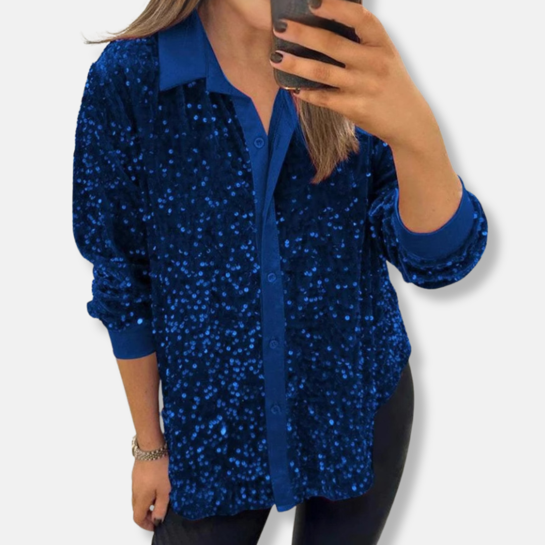 Festive Shirt with Sequins Loose Fit Elegant Collar