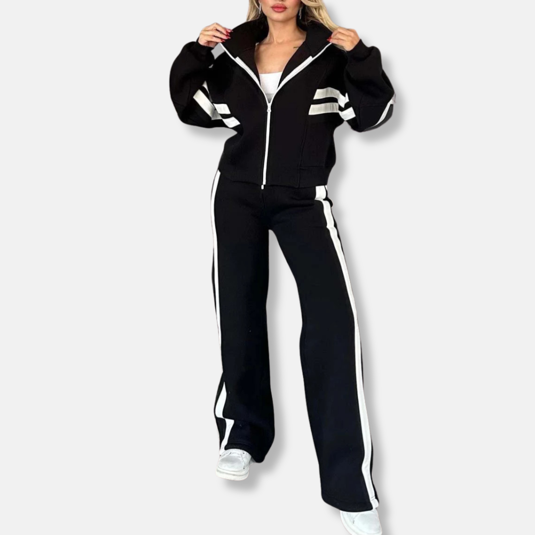 Casual Zip-Up Jacket Loose Fit Stripe Sleeves