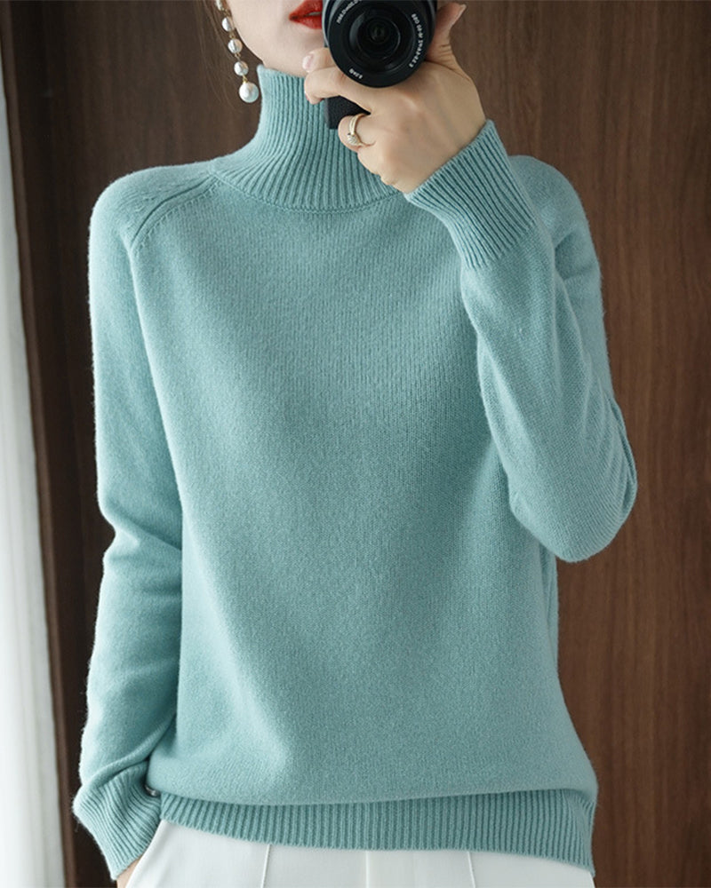 Elegant Solid Color Long-Sleeve Sweater