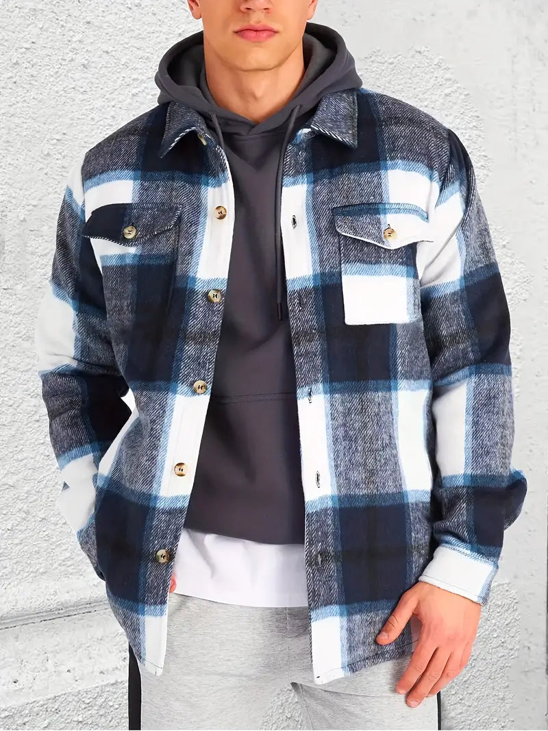 Men's Long-Sleeve Jacket Plaid Modern