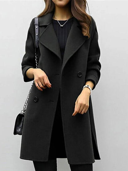 Double-breasted Wool Blend Winter Coat Black