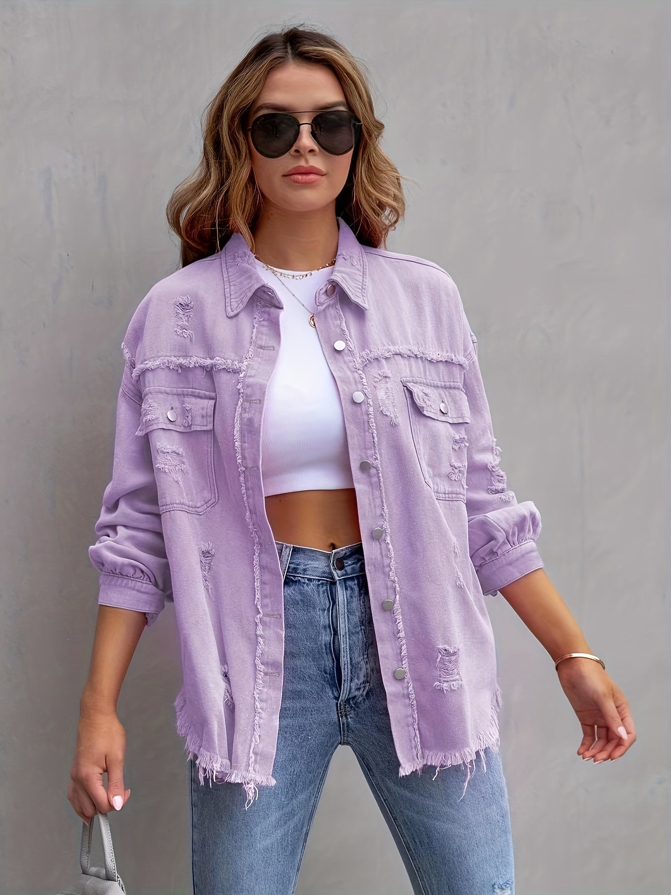 Ripped Denim Jacket Oversized Style