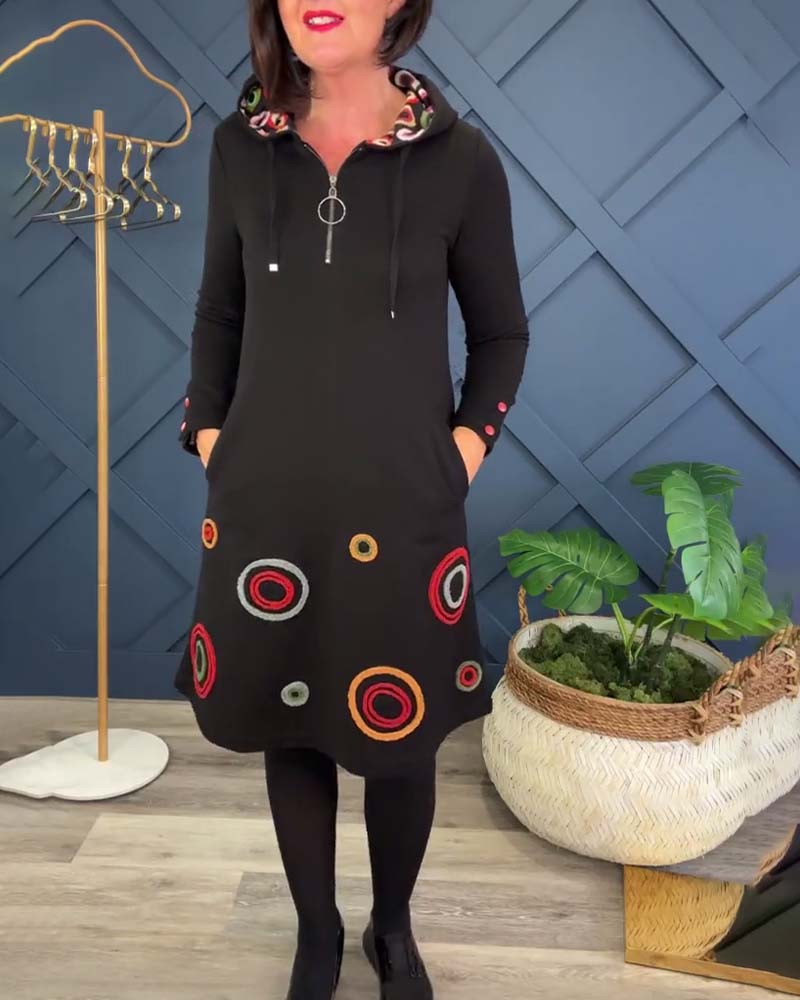 Fashionable Dress with Circle Pattern & Hood