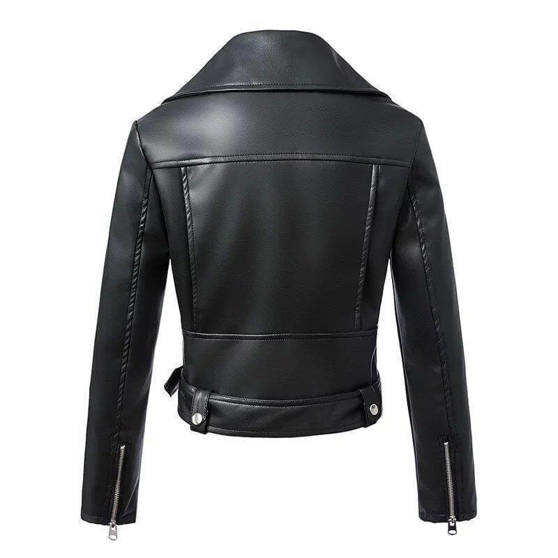 Damen Lederjacke Biker Style mit Gürtel - IdealeKleiden