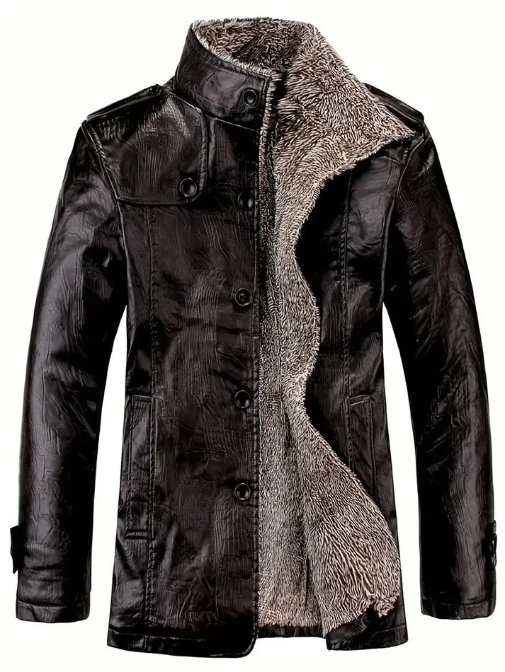 Men's Leather Jacket Warm Fleece Lining