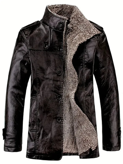 Men's Leather Jacket Warm Fleece Lining