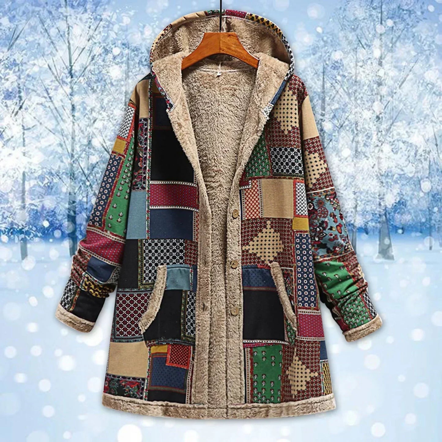 Women's Fleece Jacket Long Hooded Coat Relaxed Fit