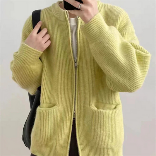Übergrößer Cardigan für Damen mit Reißverschluss Komfort - IdealeKleiden
