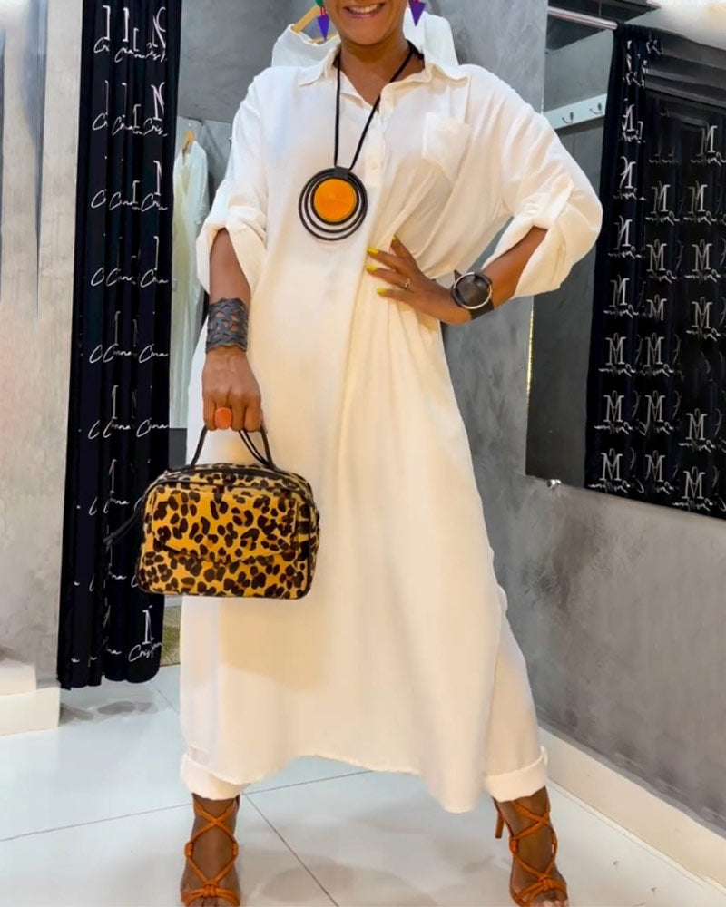 Stylish women's dress with lapels and side pocket