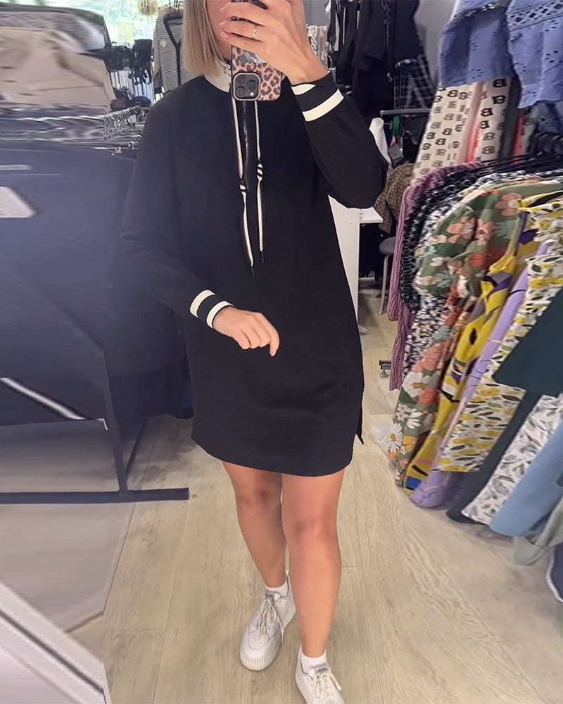 Elegantes Kleid Stehkragen Langärmlig Kordelverschluss - IdealeKleiden