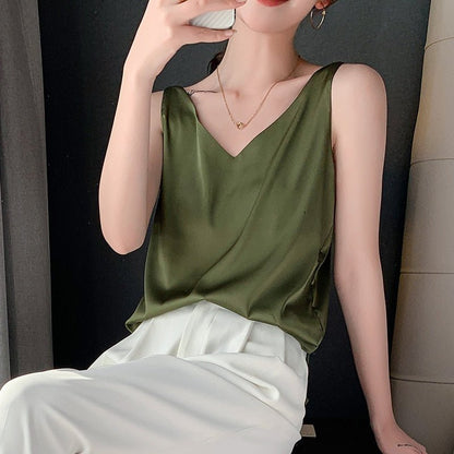 Elegant Satin V-Neck Top for Women
