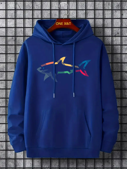 Casual Men's Hoodie with Shark Motif