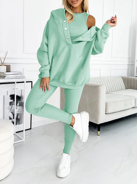 Women's 3-piece Sports Suit Hoodie Slim Pants