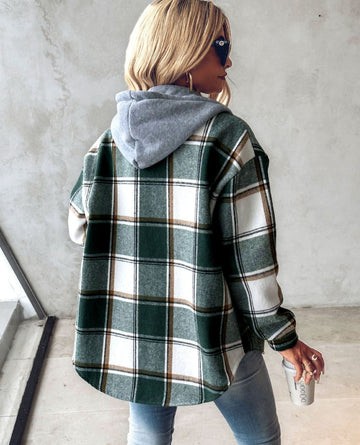 Gemütlicher Frauen Hoodie Kariert Mit Kordelzug - IdealeKleiden