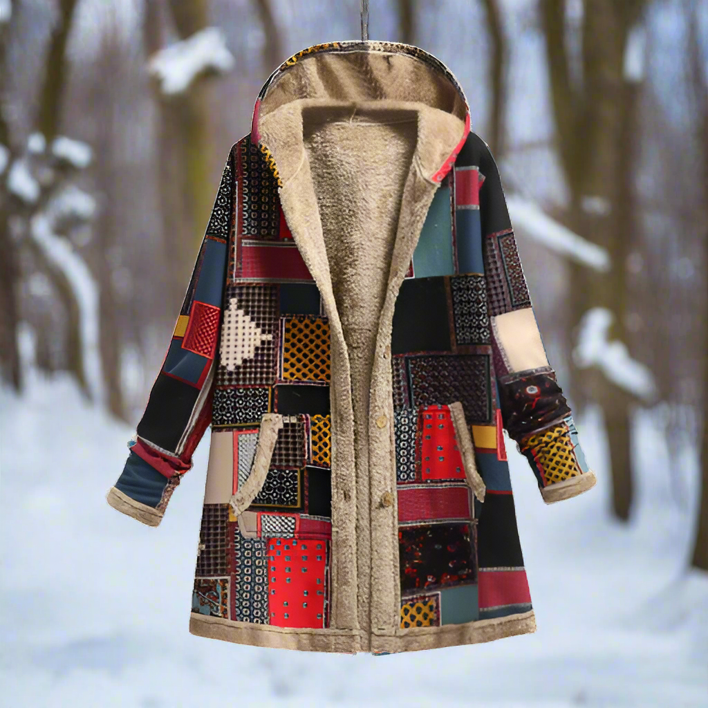 Long Fleece Coat with Hood & Buttons