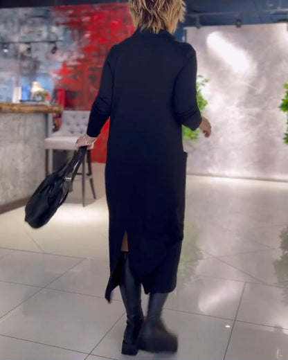 Frauenkleid Rundhals Taschen Chic - IdealeKleiden