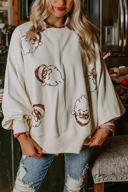 Santa Claus Sweatshirt Sequins Festive Curly