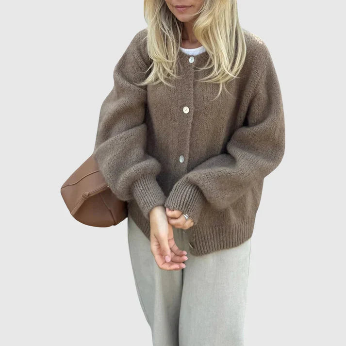 Women's Cashmere Cardigan Round Neck Button Closure