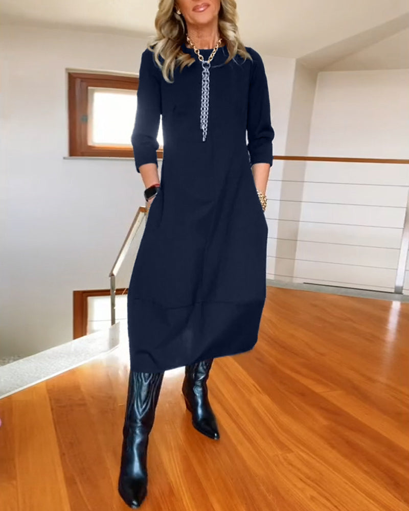 Elegant Summer Dress Round Neck With Pocket
