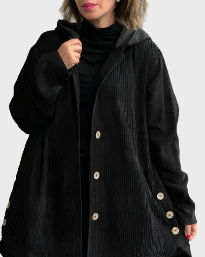 Practical winter jacket hood and buttons