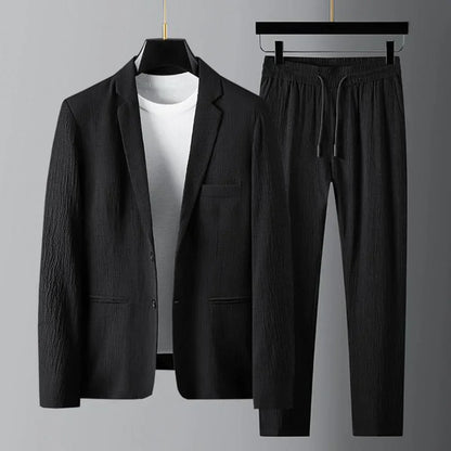 Stylish men's suit set blazer and corduroy trousers