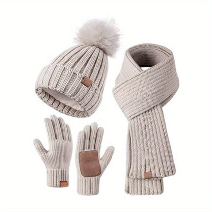 Women's Winter Set: Beanie, Scarf, and Touchscreen Gloves