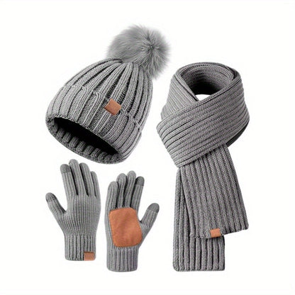 Women's Winter Set: Beanie, Scarf, and Touchscreen Gloves
