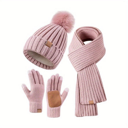 Women's Winter Set: Beanie, Scarf, and Touchscreen Gloves