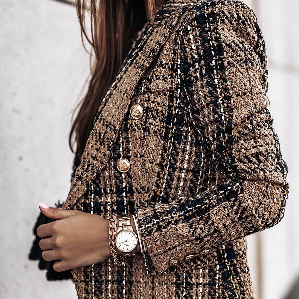 Women's Plaid Knit-Look Blazer