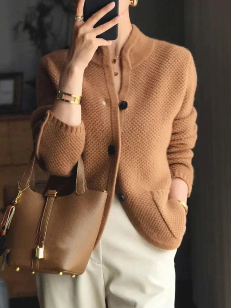 Elegant Women's Dress | High-Neck Knitted Cardigan Fashionable