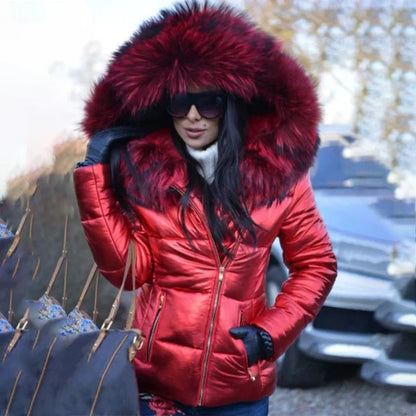 Fashionable winter coat with faux fur lining and hood