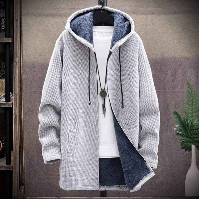 Warm winter jacket with hood and zipper