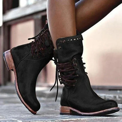 Fashionable Leather Boots Lace-up Design