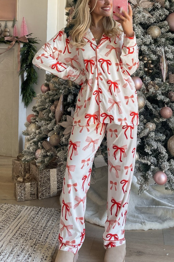 Christmas long-sleeved shirt with elastic trousers set