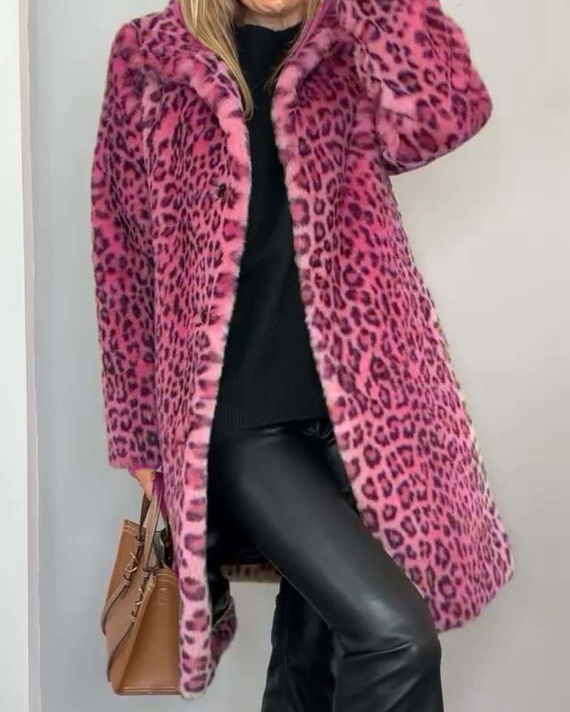 Leopard Print Jacket Women Long Soft Black